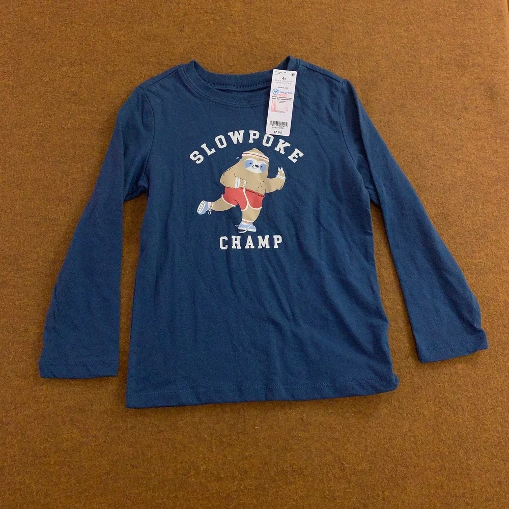 Carters Toddler 4T Blue Red Slowpoke Sloth Stripe Long Sleeve T-Shirt Bundle New